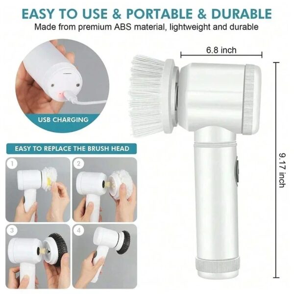 Electric Spin Scrubber, Bathroom Cordless Cleaning Brush Power Scrubber with 5 Replaceable Brush Heads, Electric Cleaning Brush - Image 3